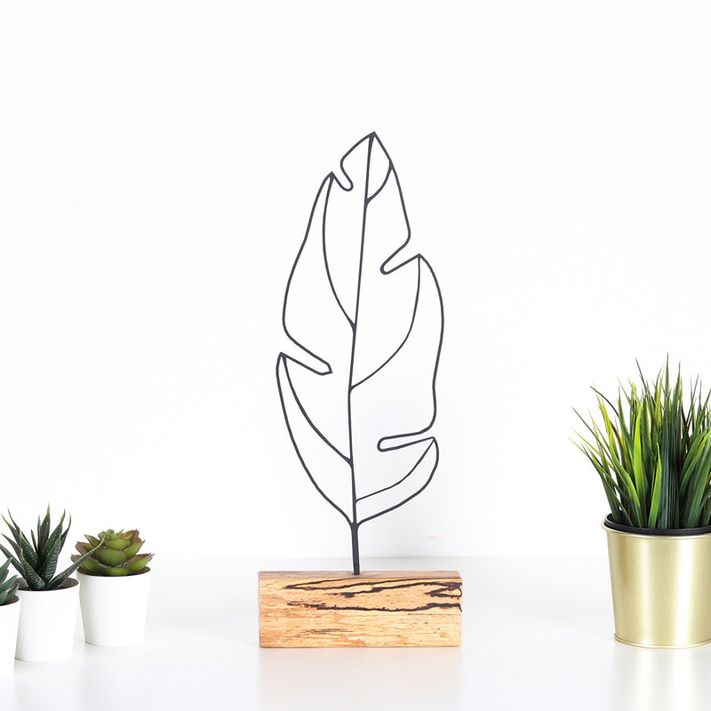 Élégant objet décoratif noir, 6,7 po x 11,8 po x 1,4 po | 100% métal (épaisseur: 0,08 pouce) avec base en bois robuste | Parfait pour la décoration intérieure, l'esthétique moderne et le style unique | Pièce décorative polyvalente