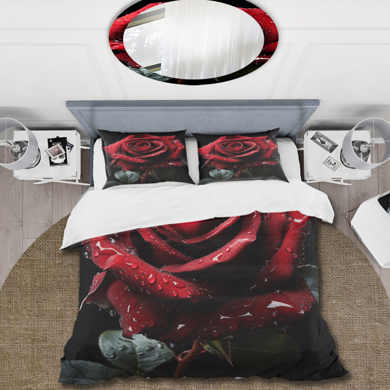 Ensemble de housse de couette en microfibre / polyester rouge / noir / rose Elegance I