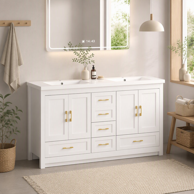 Meuble-lavabo 60 po blanc pour rangement dans la salle de bain