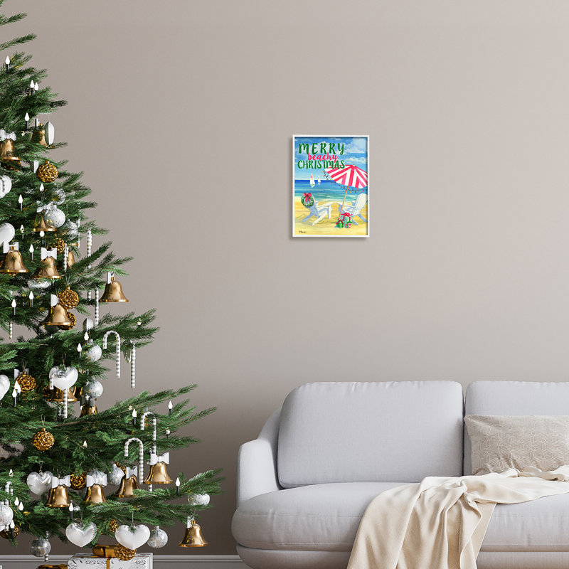 «Merry Beachy Christmas On Wood» par Paul Brent, reproduction, Estampe numérique encadrée blanc bord de mer