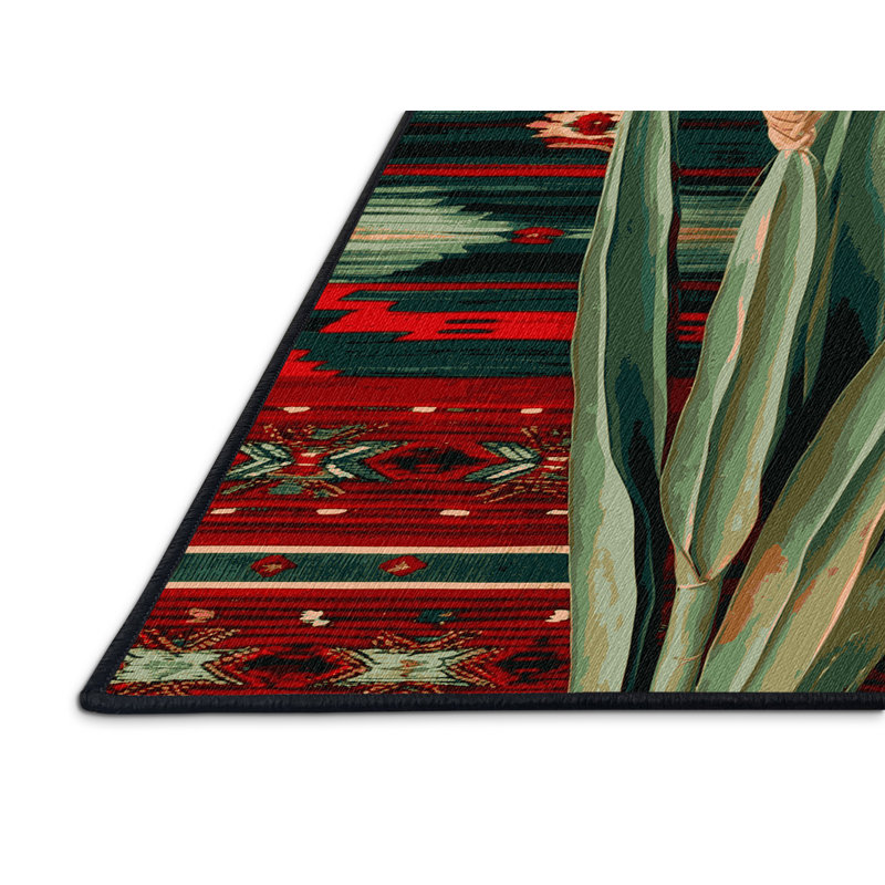  Tapis lavable rouge Yucca Southwestern, Rond 7 pi