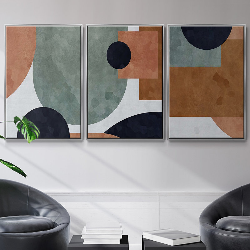 «Abstract Of Shapes I», ensemble de 3 toiles encadrées, H 27 po x l 54 po, Argent