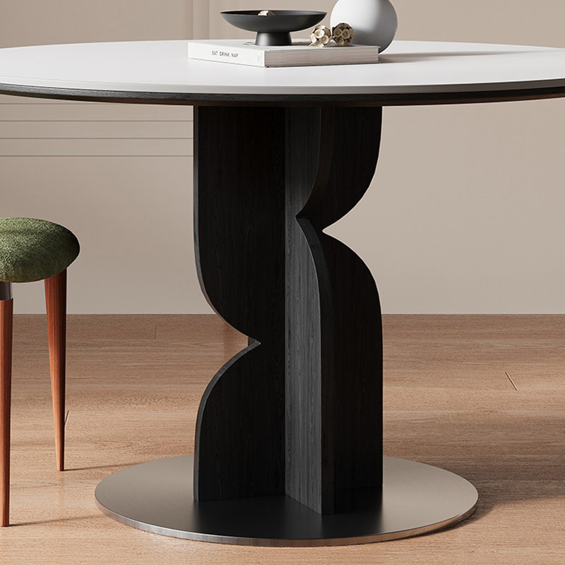 Table de salle à manger en acier inoxydable brossé noir et blanc, H 29,53 po x L 43,31 po x l 43,31 po, Blanc/Noir