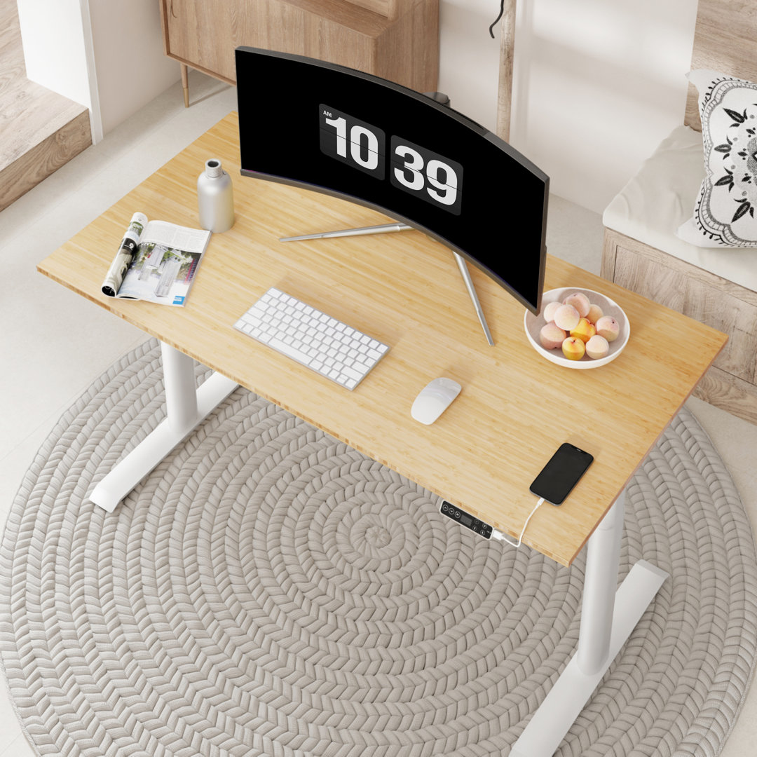 Jalexi Dual Motors 3-Stage Oval Legs Height Adjustable Standing Desk with USB Ports, 100% Bamboo Rectangle Desktop Inbox Zero Frame 