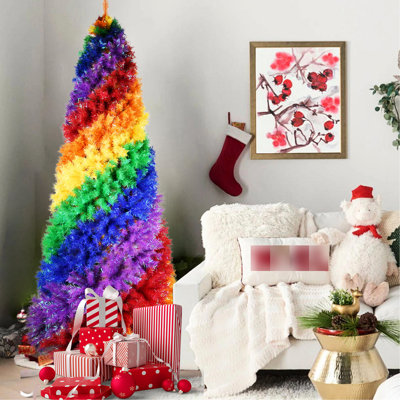 Arbre de Noël coloré de 6 pi, 1248 pointes de branches, conception en spirale, support en métal pour décorations des Fêtes