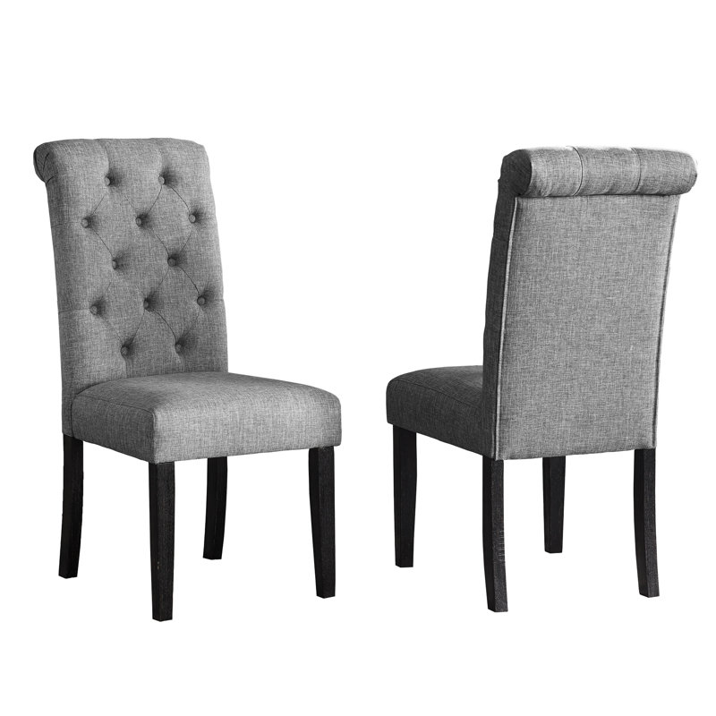 Chaise en bois massif gris, 2 pièces - confortable, tissu de construction, look élégant, Gris