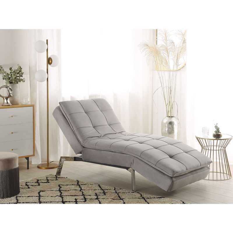 Eirenne Velvet Chaise Lounge, Light Grey