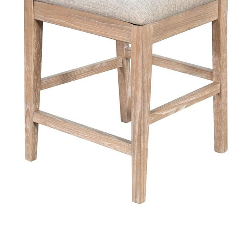 Ensemble de 2 chaises à hauteur de comptoir Casy, coussin gris, bois massif brun naturel