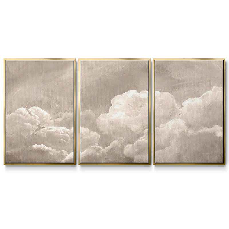 Painted Clouds I - 3 pièces avec cadre flottant, H 40 po x l 78 po x P 2 po, Or