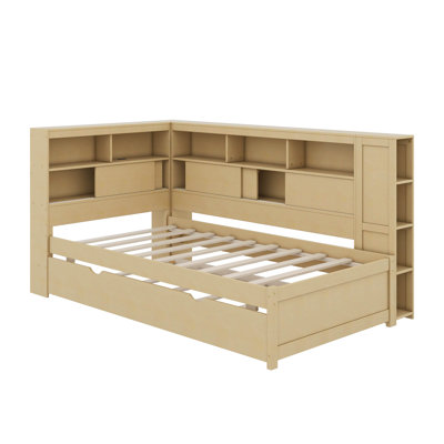 Twin Size Wood Daybed With Shelves, USB And Trundle