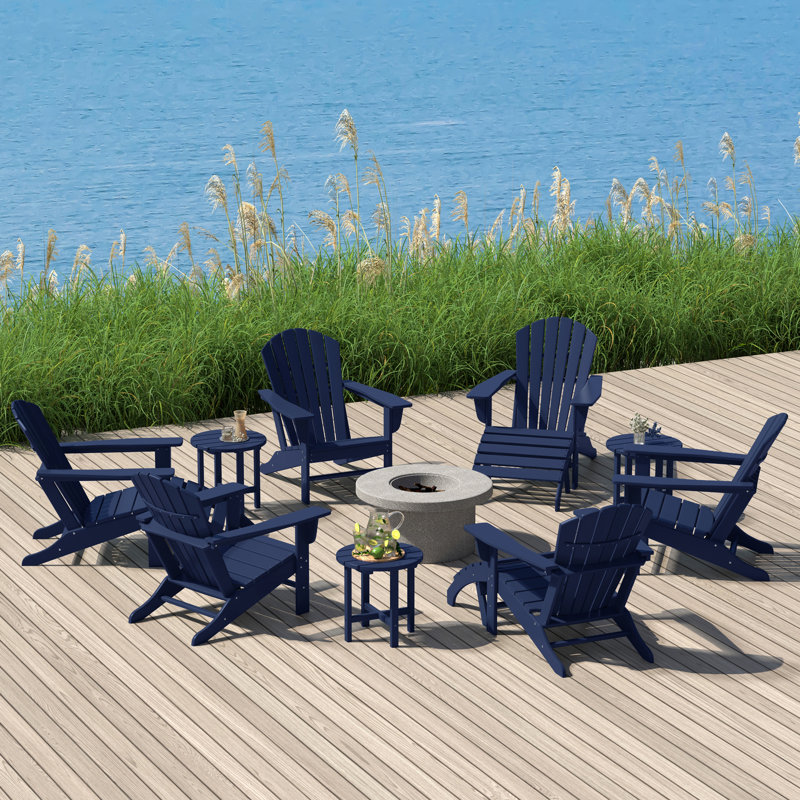 Altura Foldable Outdoor Adirondack Set, Navy Blue