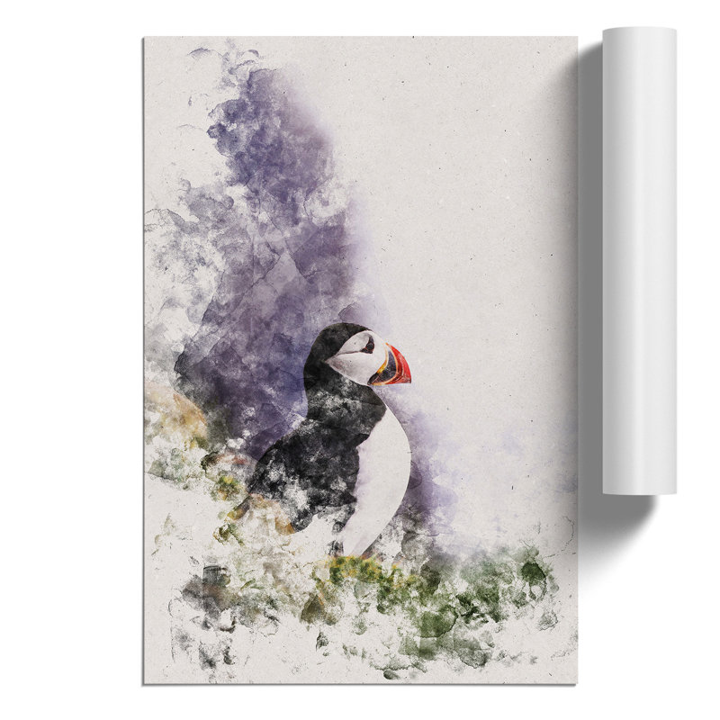Atlantic Puffin Birds Watercolour - Frameless Print, 42cm H x 30cm W x 0.1cm D