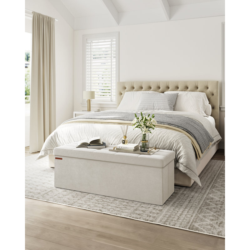 Reyaan 110cm Wide Tufted Rectangle Solid Colour Standard Ottoman with Storage, Beige
