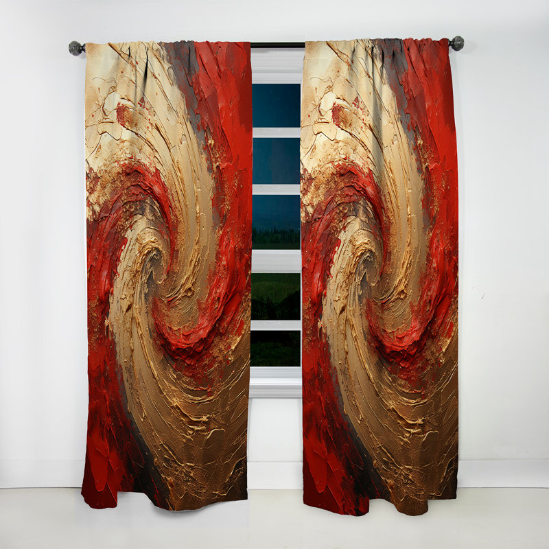 Red Gold Fusion Spiral - Rideau abstrait obscurcissant avec spirales abstraites - 1 panneau, L 52 po x L 108 po