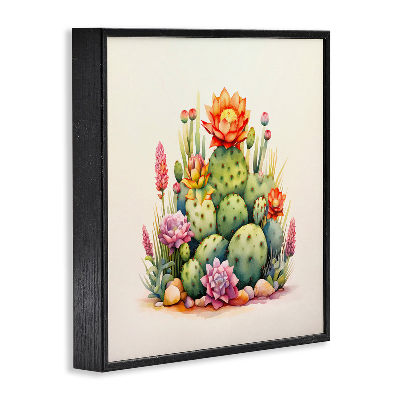 «Desert Spring Cacti», estampe numérique par Andrea Haase, H 24 po x l 24 po, Giclée encadrée noir minuit