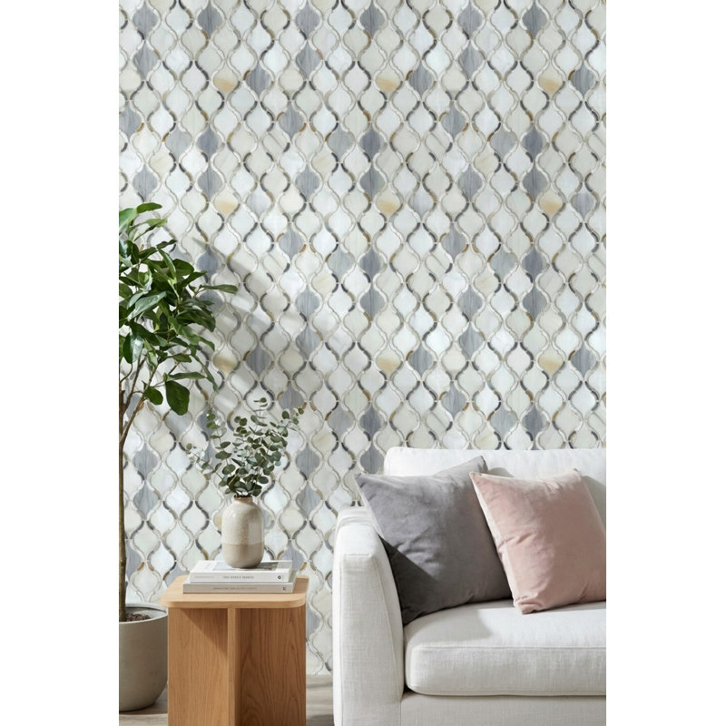 Papier peint marocain décoratif géométrique amovible gris