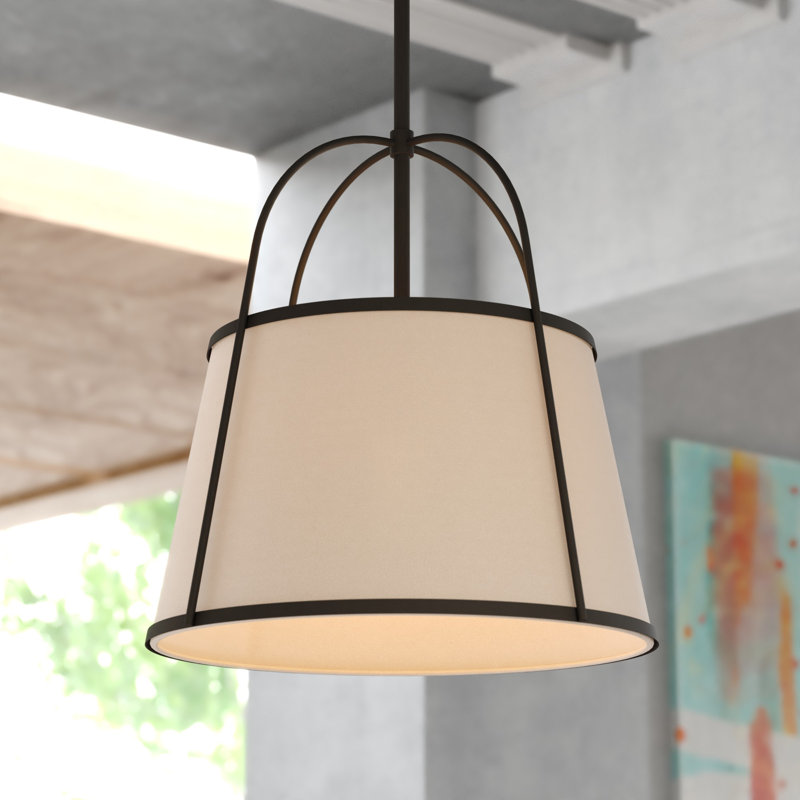 Marion 1-Light 15 In. Wide Mid-Century Modern Cone Pendant With White Linen Shade, Adjustable Height, Hanging Ceiling Chandelier Fixture For Dining Table Entryway Bedroom Island Foyer