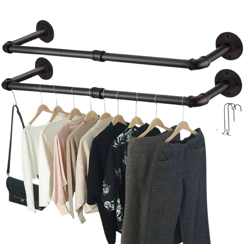 Amarius Industrial 2PC Heavy Duty Pipe Wall-Mounted Hanging Rails