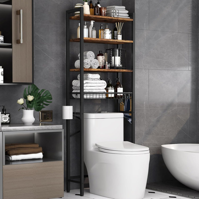 Vintage Brown Adjustable Over-the-Toilet Wood Storage Rack