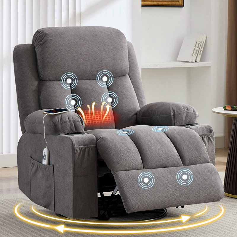 Fauteuil inclinable et pivotant avec massage par vibration, chaleur et multiples caractéristiques de confort pour une détente ultime