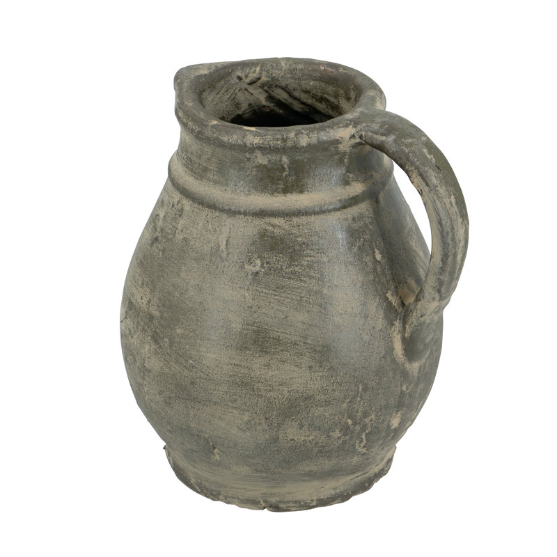8.5X7x9" Rounded Terracotta Pitcher Vase With Earthy Green Finish