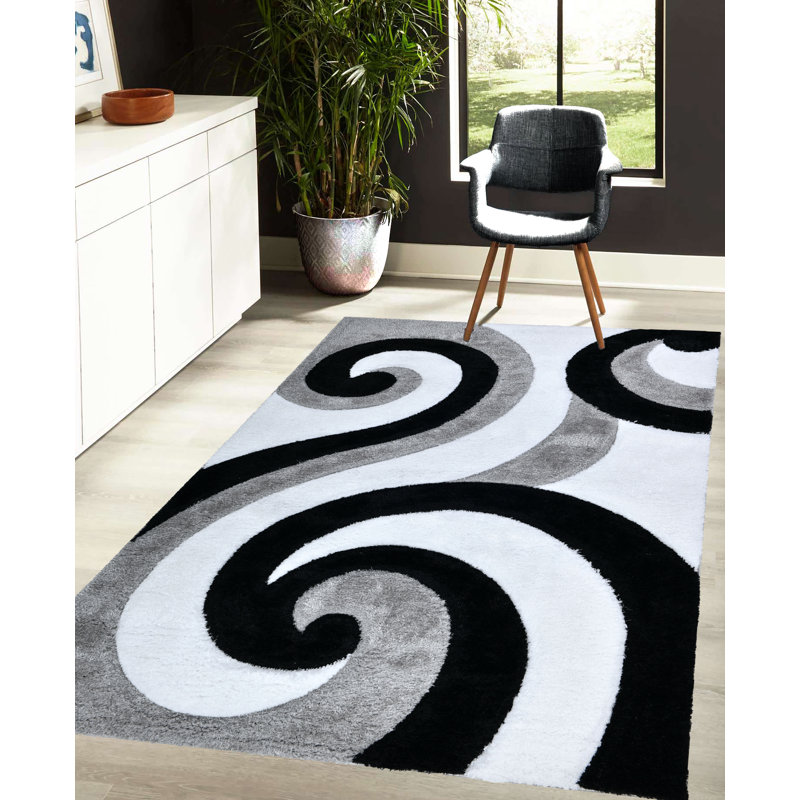 NYC Shag Performance Black White Area Rug, Rectangle 5'3" x 7'2"