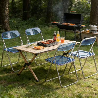 XUEGW Set of 4 Stackable Acrylic Folding Dining Chair with Stable Load Bearing Structure, Blue