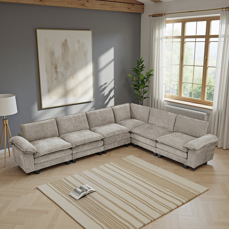 Snyder 110.5" Modern & Contemporary Sectional Sofa - Chenille Modular Sectional Sofa with Durable Plywood Construction and Supportive Foam & Pocket Coils