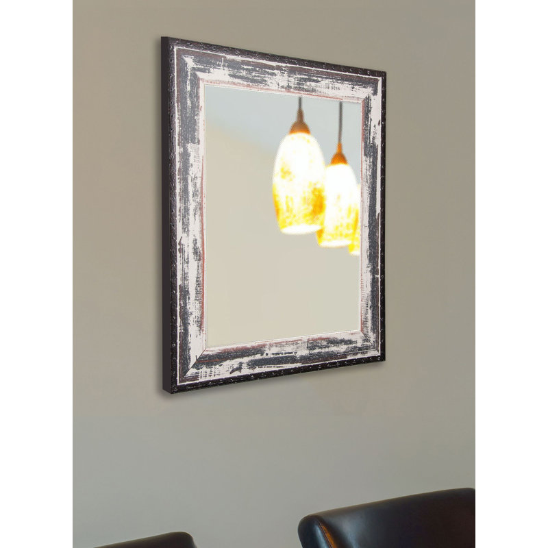 Caseyville Wood Flat Wall Mirror, 45.5" H x 39.5" W, Ivory/Black