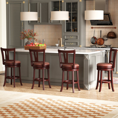 30'' Bar Height Swivel Barstools Set of 2 High Backs & Footrests Solid Wood