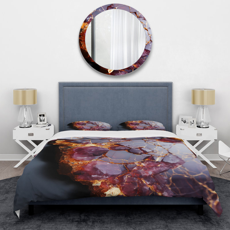 Ensemble de housse de couette abstrait rose et doré Marble River V - Abstract, Housse de couette pour très grand lit