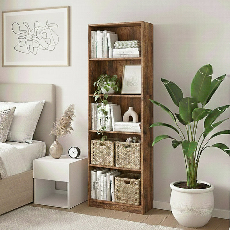 142cm H x 60cm W Standard Bookcase, Dark Wood, (5 Shelves) 176cm. H x 60cm. W x 24cm. D