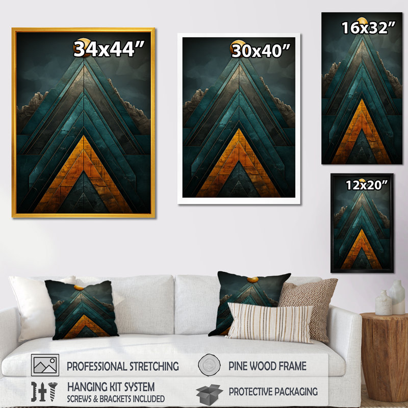 Pyramide de marbre doré - art mural abstrait, Toile tendue, H 32 po x l 24 po x P 1 po