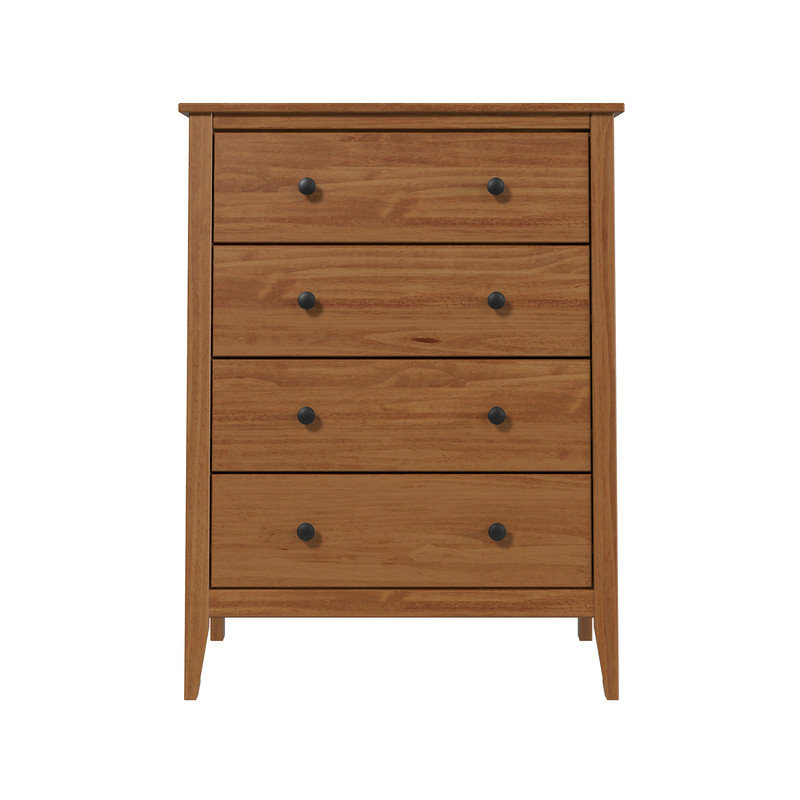 Commode 4 tiroirs en bois massif, Brun