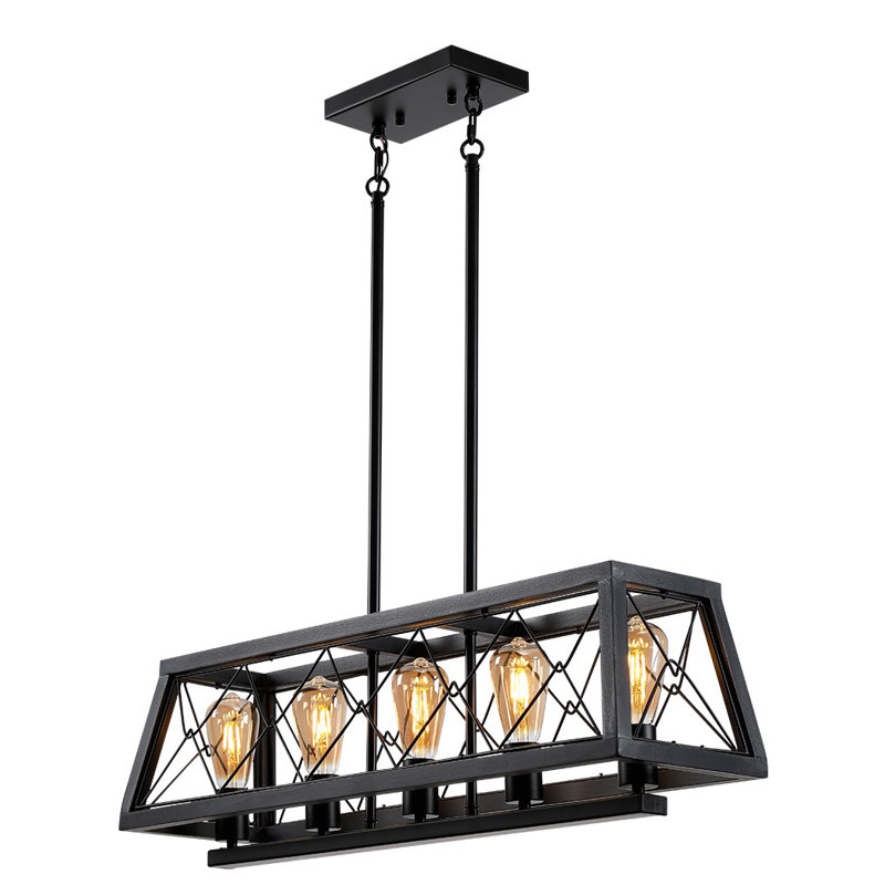 Vatukoula 5 - Light Wood Dimmable Kitchen Island Square / Rectangle Chandelier