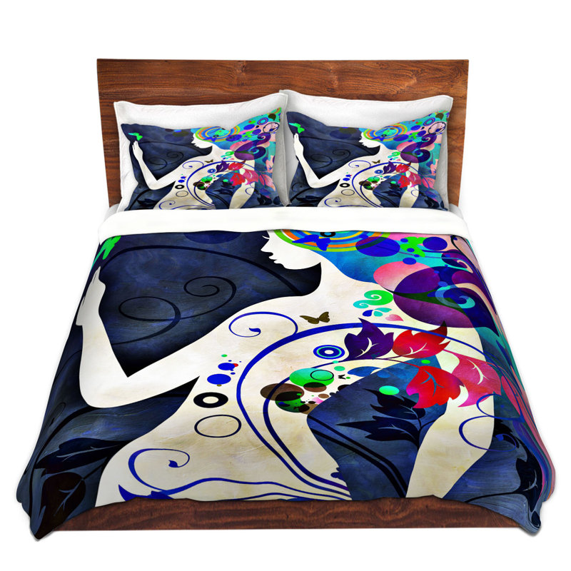 Ensemble de housse de couette arc-en-ciel montant, 1 housse de couette grand + 2 taies standards, Bleu / blanc / mauve