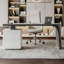 Bureau gris en demi-cercle en acier fritté gris, 2 tiroirs-1038889311