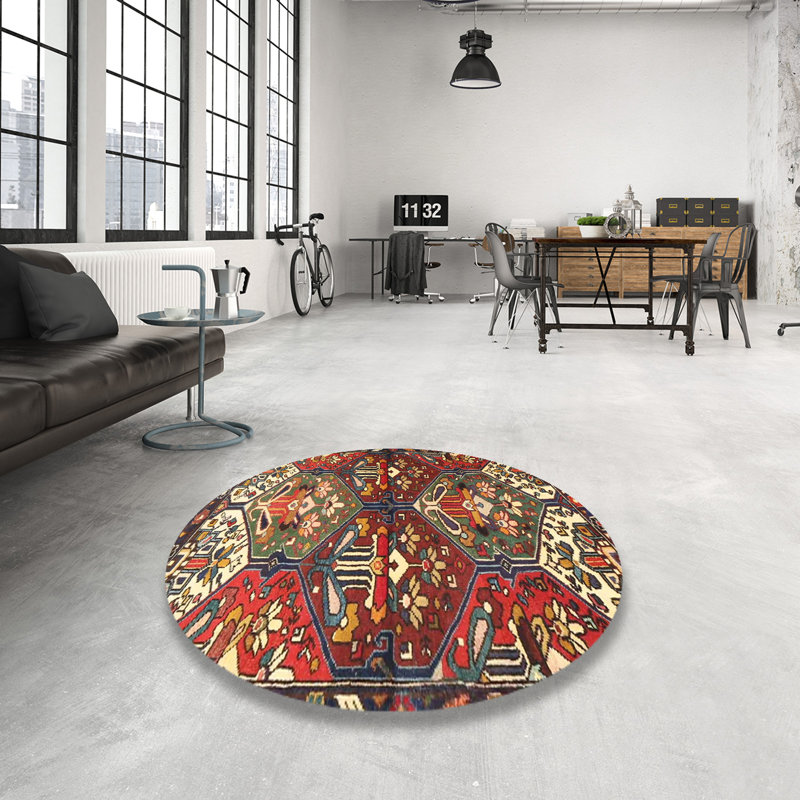 Tapis oriental rouge / vert, Rond 7 pi