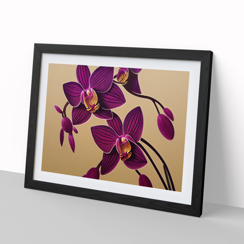 Otherworldly Orchid Flowers 1 Piece Single Picture Frame Wall Art, 46cm H x 64cm W x 2cm D, Black
