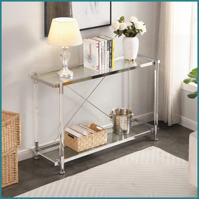 Table basse en métal chromé avec tablettes en verre à 2 niveaux, coins polis et amp; Conception peu encombrante pour le salon