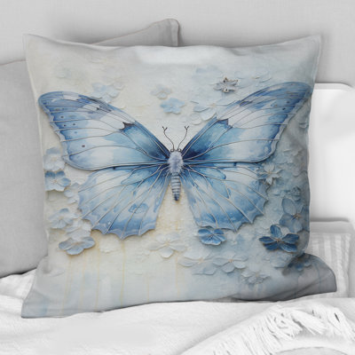 Blue Butterfly Whispering Wings I - Butterfly Printed Throw Pillow