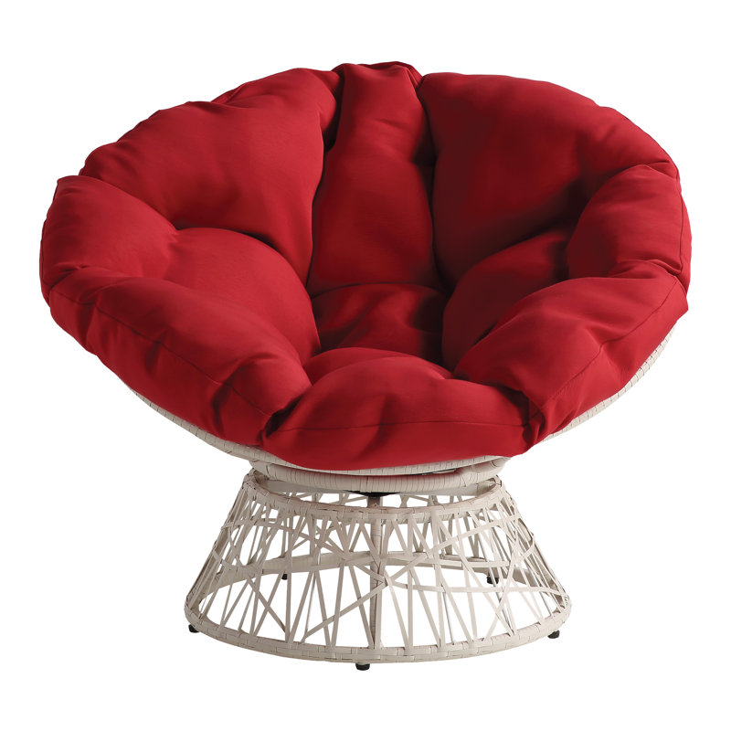 Fauteuil papasan pivotant en polyester touffeté de 40 po Daysi, 100 % polyester rouge, Crème