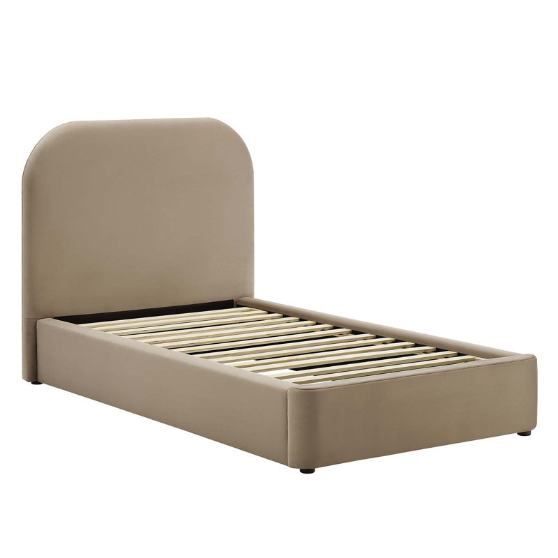 Keynote Upholstered Fabric Curved Platform Bed, Twin, Taupe