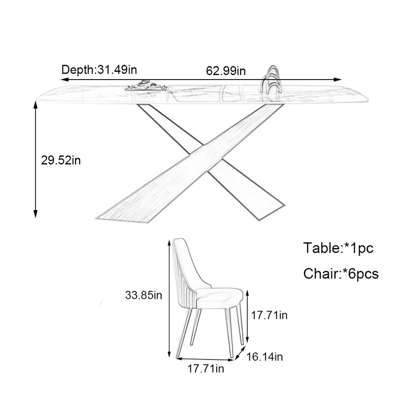 Ensemble de table de salle à manger Imported, H 29,52 po x L 62,99 po x l 31,49 po