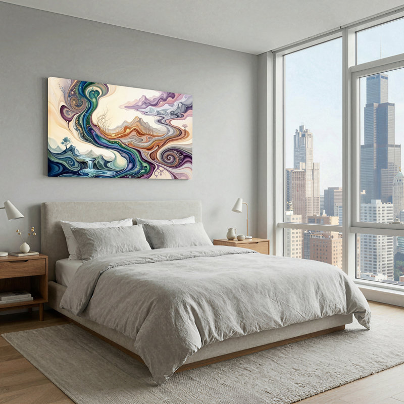 Ensemble de 1 tableau abstrait sur toile représentant un paysage, 4824