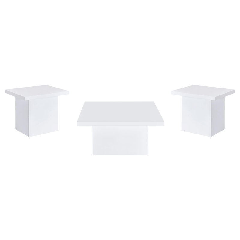 Ensemble de table de salon carré 3 pièces Gaskins, 3 pièces: table basse, 2 tables de bout, Blanc