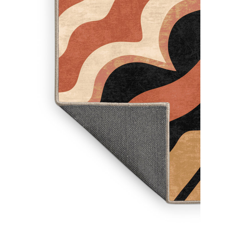 Soft Plush Iseminger Pele Bold & Eclectic Modern Arc Area Rug in Pink – Beige Binding, 2x4