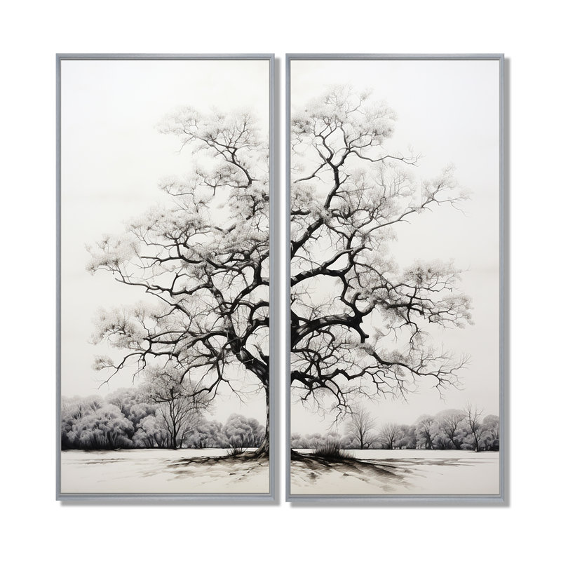 Éléments contrastants monochromes gris II - art mural monochrome à arbre floral, H 32 po x l 32 po, Argent argent