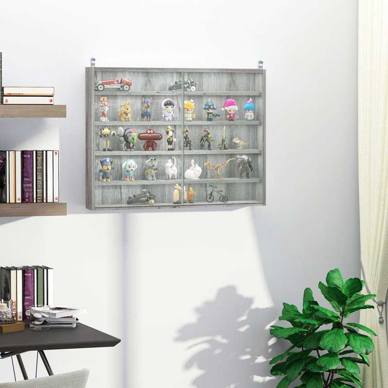 Vitrine grise avec 5 tablettes réglables - idéale pour présenter des médailles