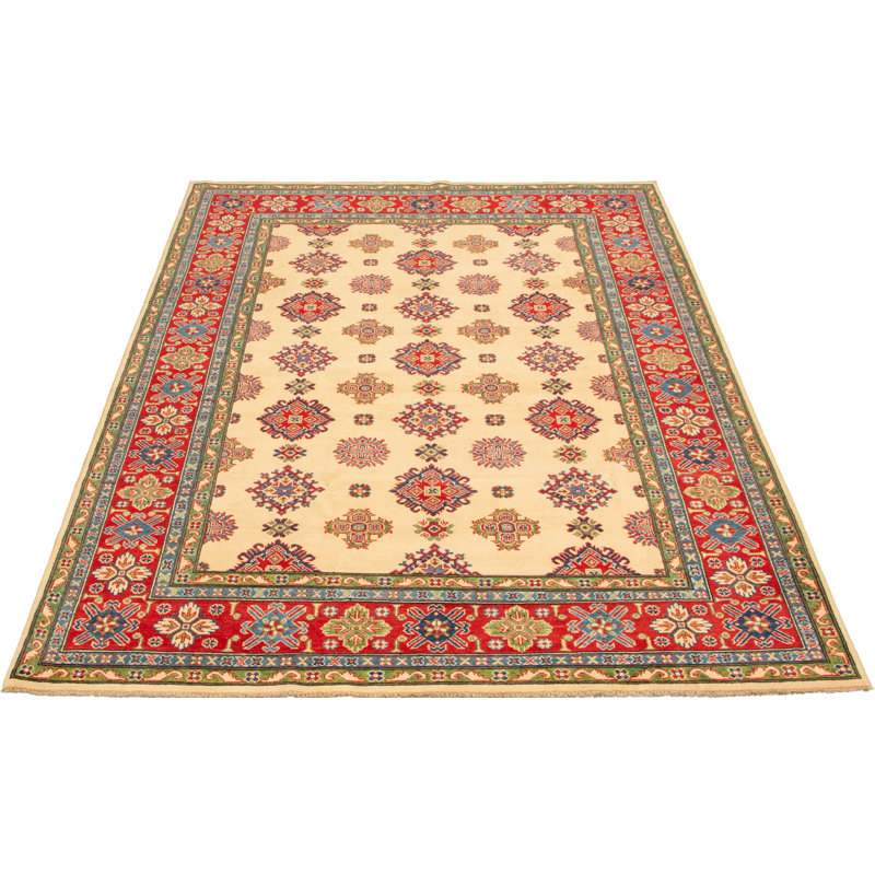 Tapis de zone en laine ivoire/rouge 6 pi 9 po x 9 pi 9 po à la main one-of-kind-noué la 2010 Lantilly